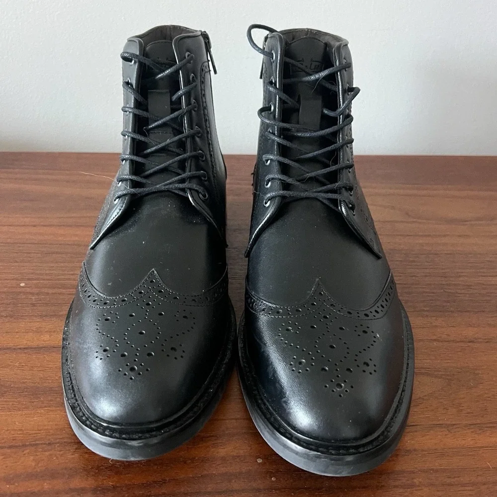 Flag Ltd Wingtip Ankle Boots Black Leather Lace Up Mens 11.5 M‎
